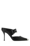 Alexander Mcqueen Metal Toe Boxcar Leather Mules With Buckle 11cm