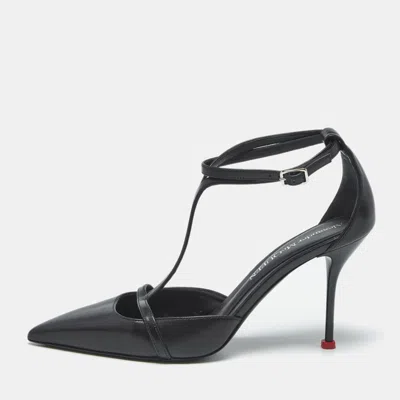 Pre-owned Alexander Mcqueen Black Leather Harness T-strap Pumps Size 40