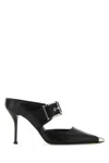 Alexander Mcqueen Metal Toe Boxcar Leather Mules With Buckle 11cm In Black