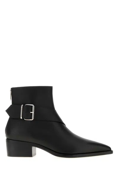 ALEXANDER MCQUEEN BLACK LEATHER HERON ANKLE BOOTS