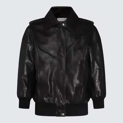 Alexander Mcqueen Leather Oversized Jacket In Black