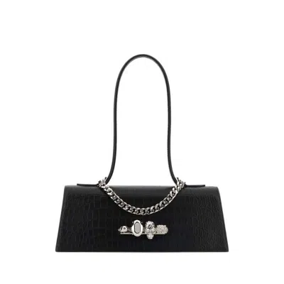 Alexander Mcqueen Black Leather Jewelled Shoulder Bag Blacksilver Borse A Mano