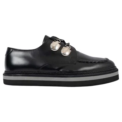 Pre-owned Alexander Mcqueen Black Leather Lace-up Platform Flats Shoes 39