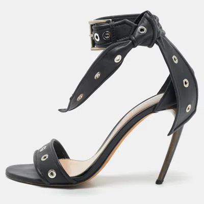 Pre-owned Alexander Mcqueen Black Leather Lana Razor Ankle Strap Sandals Size 39.5