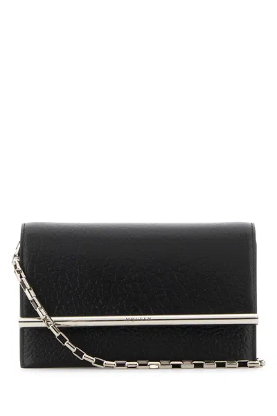 ALEXANDER MCQUEEN BLACK LEATHER MINI CROSS-BAR CLUTCH