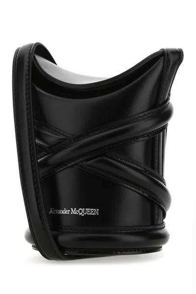 Alexander Mcqueen Black Leather Mini The Curve Bucket Bag In 1000