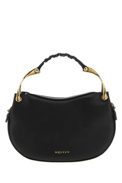 Alexander Mcqueen Black Leather Mini Wishbone Handbag 23 Cm In Blue
