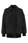 ALEXANDER MCQUEEN BLACK LEATHER OVERSIZE JACKET