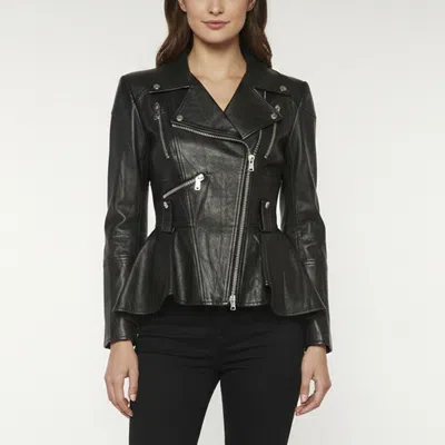 Pre-owned Alexander Mcqueen Black Leather Peplum Biker Jacket M