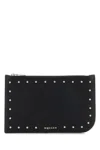 Alexander Mcqueen Textured Leather Wallet With Metallic Studs In Blacksilver