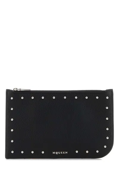 Alexander Mcqueen Black Leather Pouch In Blacksilver
