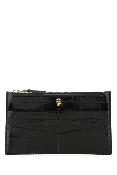 Alexander Mcqueen Black Leather Pouch In White