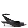 Alexander Mcqueen Black Leather Sandals With Kitten Heel In Silver Tone/black