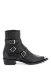 ALEXANDER MCQUEEN BLACK LEATHER PUNK BOOTS WITH THREE BUCKLES FOR MEN