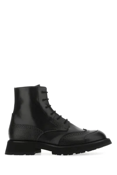 ALEXANDER MCQUEEN BLACK LEATHER PUNK WORKER ANKLE BOOTS