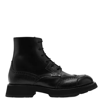 Alexander Mcqueen Black Leather Punk Worker Ankle Boots