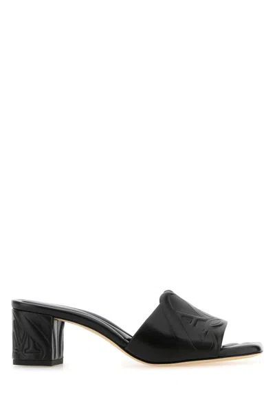 ALEXANDER MCQUEEN BLACK LEATHER SEAL MULES