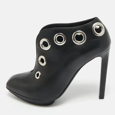 Pre-owned Alexander Mcqueen Black Leather Shiny Nappa Booties Size 36