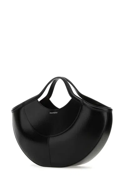 ALEXANDER MCQUEEN BLACK LEATHER THE COVE SHOPPING BAG