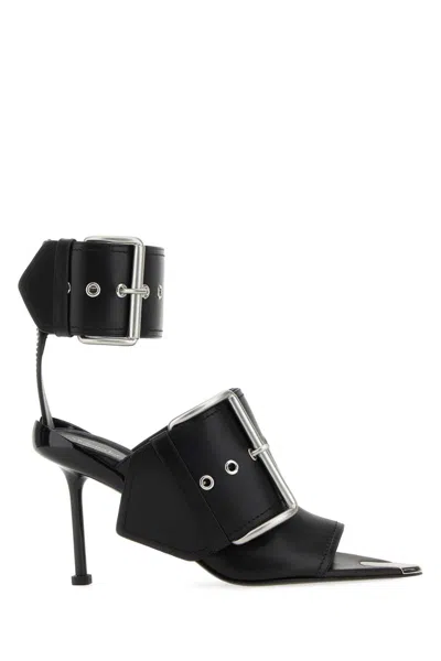 Alexander Mcqueen Black Leather Slash Sandals