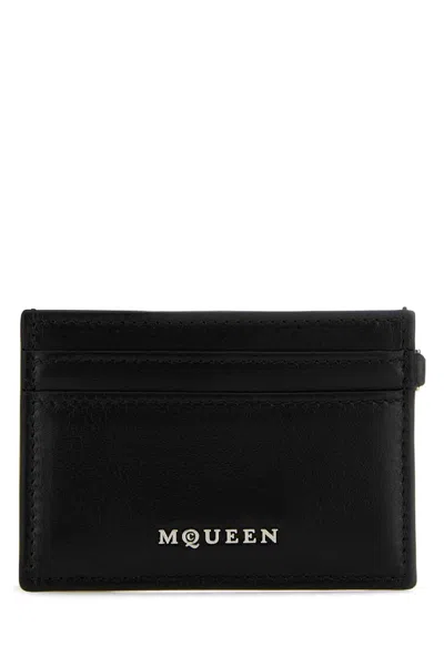 Alexander Mcqueen Black Leather Sling Card Holder