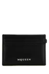Alexander Mcqueen Black Leather Sling Card Holder In Blacksilver