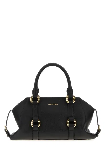 ALEXANDER MCQUEEN BLACK LEATHER SMALL FARRINGDON HANDBAG