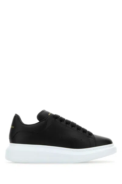 Alexander Mcqueen Black Low Top Sneakers With Logo Lettering On Tongue And Heel In Leather Woman In Multi