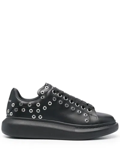 Alexander Mcqueen Black Leather Sneakers For Men – Ss23 Collection In Black/silver