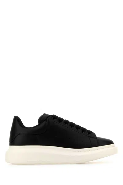 Alexander Mcqueen Men Black Leather Sneakers With Black Leather Heel
