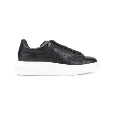Alexander Mcqueen Black Leather Sneakers With Black Leather Heel