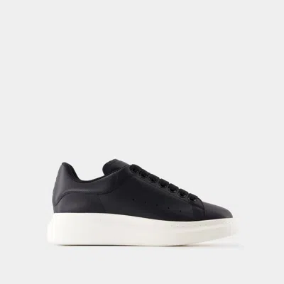 Alexander Mcqueen Black Leather Sneakers With Black Leather Heel