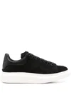 Alexander Mcqueen Women Black Leather Sneakers With Black Leather Heel