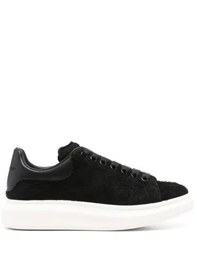 Alexander Mcqueen Black Leather Sneakers With Black Leather Heel