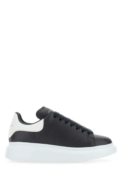 Alexander Mcqueen Black Leather Sneakers With White Leather Heel