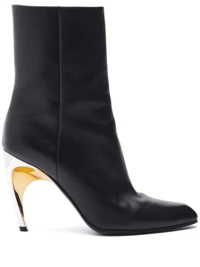 ALEXANDER MCQUEEN BLACK LEATHER STILETTO ANKLE BOOTS FOR WOMEN