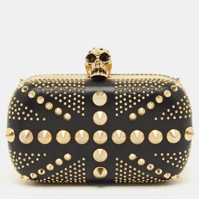 Pre-owned Alexander Mcqueen Black Leather Studded Brittania Skull Box Clutch