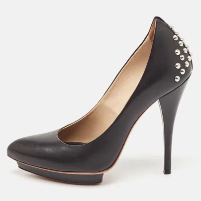 Pre-owned Alexander Mcqueen Black Leather Studded Platform Pumps Size 37