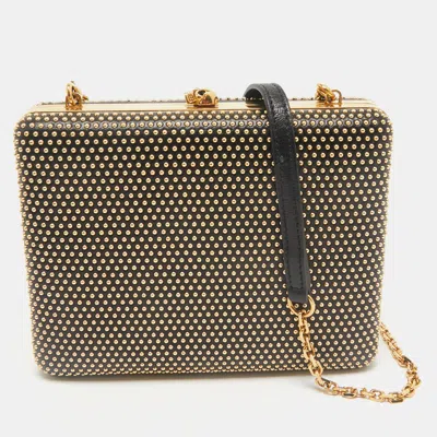 Pre-owned Alexander Mcqueen Black Leather Studded Skull Box Chain Clutch