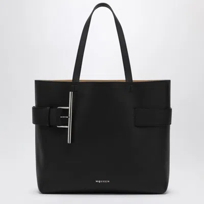 ALEXANDER MCQUEEN ALEXANDER MCQUEEN BLACK LEATHER T-BAR SHOPPING BAG