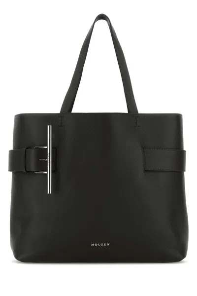 Alexander Mcqueen Black Leather T-bar Shopping Bag