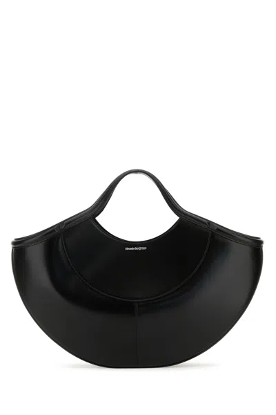 ALEXANDER MCQUEEN BLACK LEATHER THE COVE SHOPPING BAG