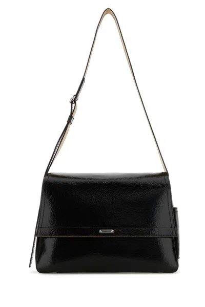 Alexander Mcqueen Black Leather The Slouch Crossbody Bag In Blackcaramelsilver