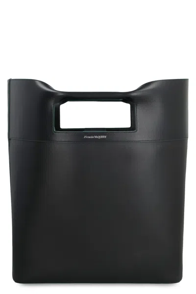 Alexander Mcqueen Black Leather The Square Bow Shopping Bag