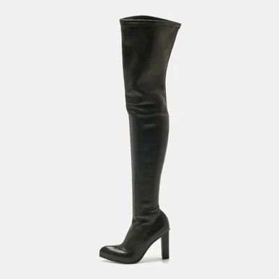 Pre-owned Alexander Mcqueen Black Leather Thigh High Boots Size 40