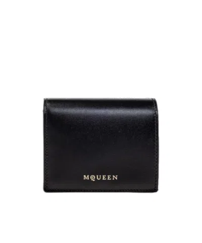 Alexander Mcqueen Black Leather Wallet With Printed Logo