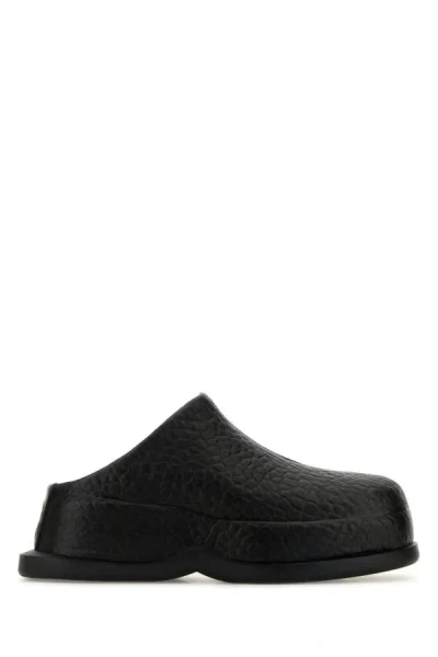 ALEXANDER MCQUEEN BLACK LEATHER WAVE SLIPPERS