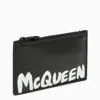 Alexander Mcqueen Black Leather Zipped Card Holder With Logo