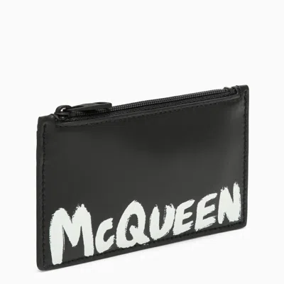 Alexander Mcqueen Alexander Mc Queen Black Leather Zipped Card Holder With Logo