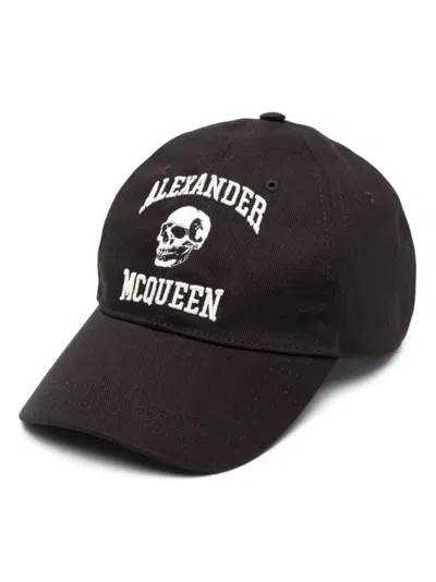 ALEXANDER MCQUEEN BLACK LOGO COTTON BASEBALL CAP
